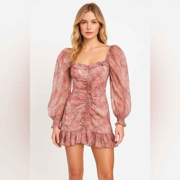 Dresses & Skirts - Floral print mini dress with ruffles long sleeve pattern